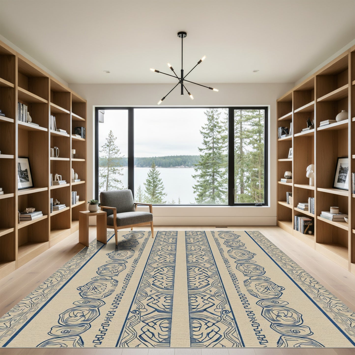 Blue Ivory Tribal Stripe Rug
