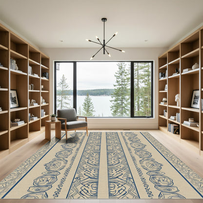 Blue Ivory Tribal Stripe Rug
