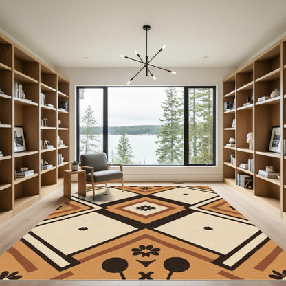 Warm Earth Tone Diamond Floral Rug