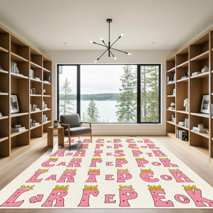 Pink Crowned Alphabet Repeating Pattern Rug