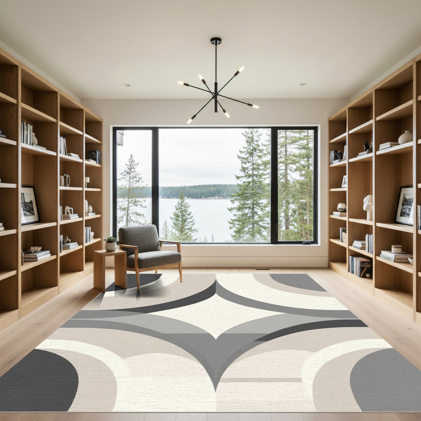 Neutral Gray Geometric Arch Overlay Rug