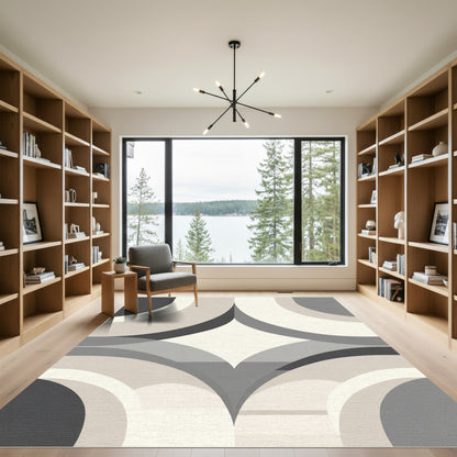 Neutral Gray Geometric Arch Overlay Rug
