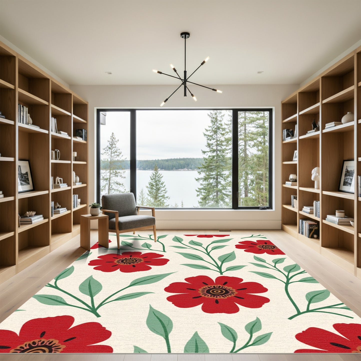 Crimson Floral Vine Artwork Rug