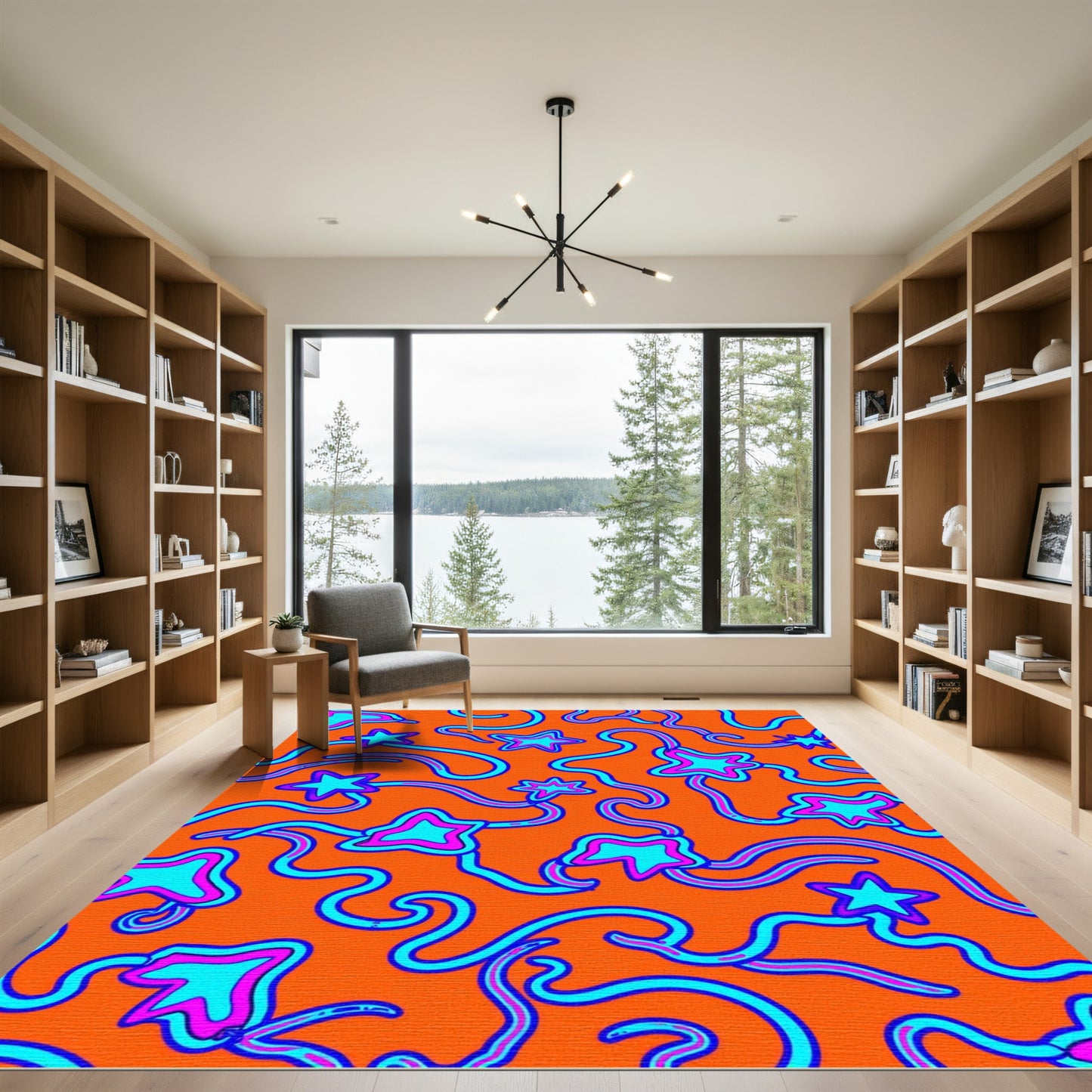 Orange Aqua Magenta Star Swirl Rug