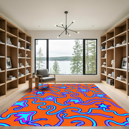 Orange Aqua Magenta Star Swirl Rug