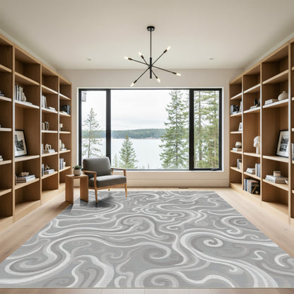 Soft Gray Swirl Abstract Waves Rug