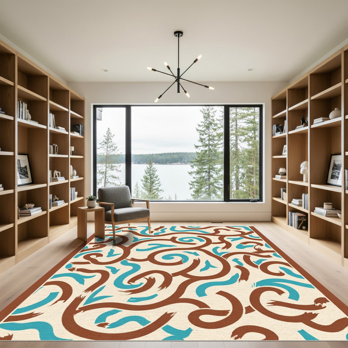 Brown Turquoise Swirls Abstract Ribbon Rug