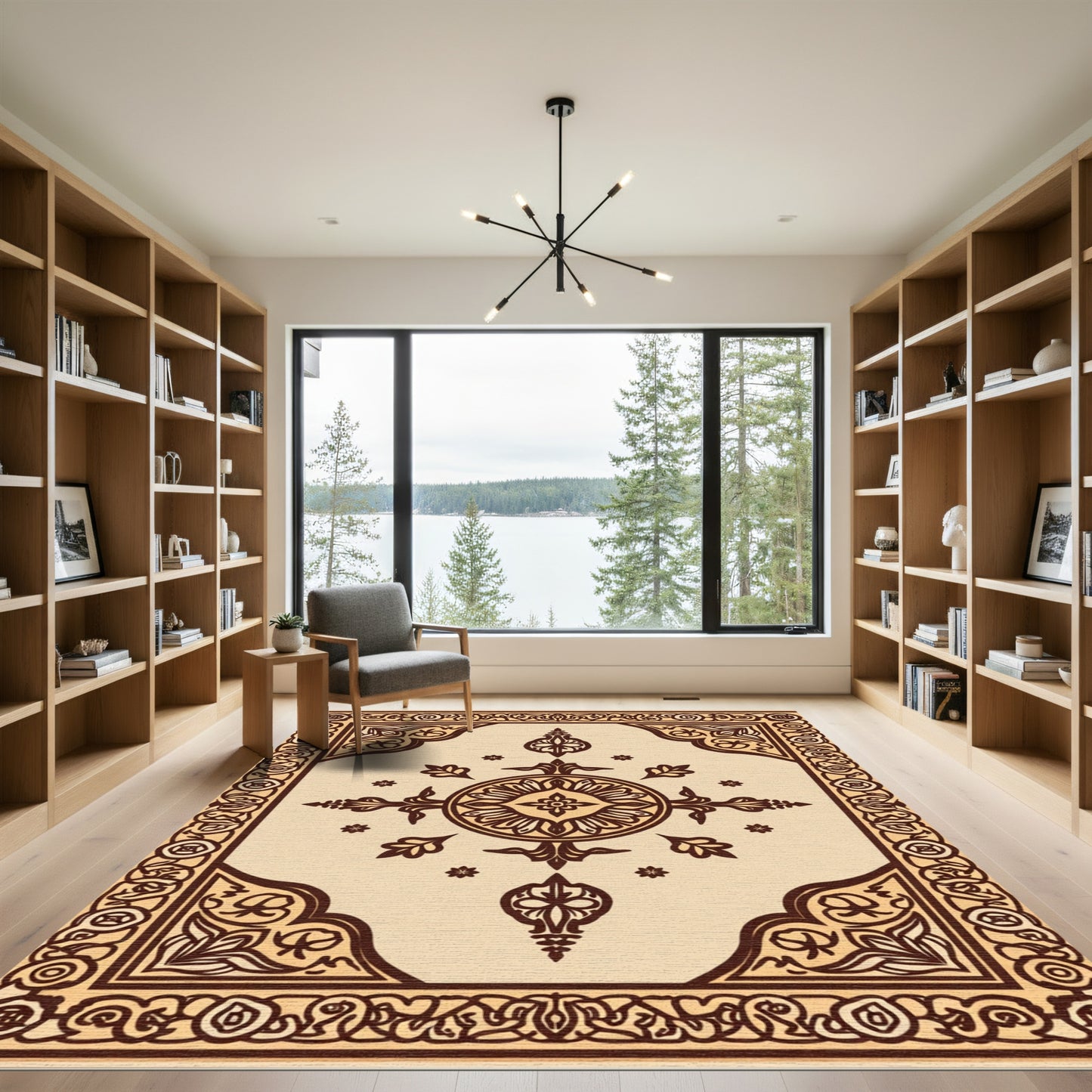 Golden Brown Ornate Medallion Rug