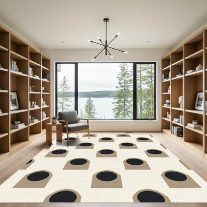 Neutral Tan Black Arch Circle Rug