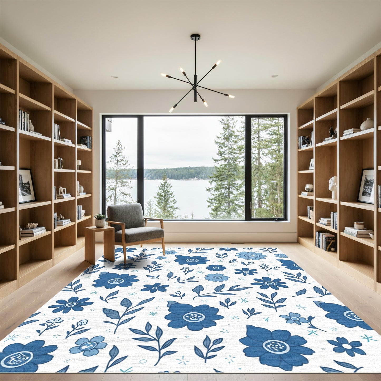 Blue Floral Grove Leaves Rug