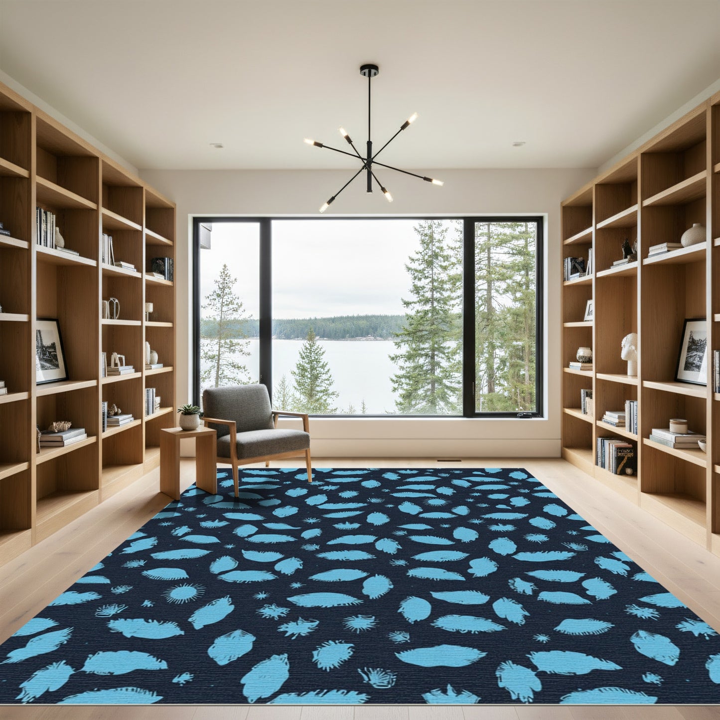 Sky Blue Abstract Botanical Scatter Rug