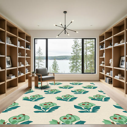 Teal Floral Bud Cream Repeat Rug