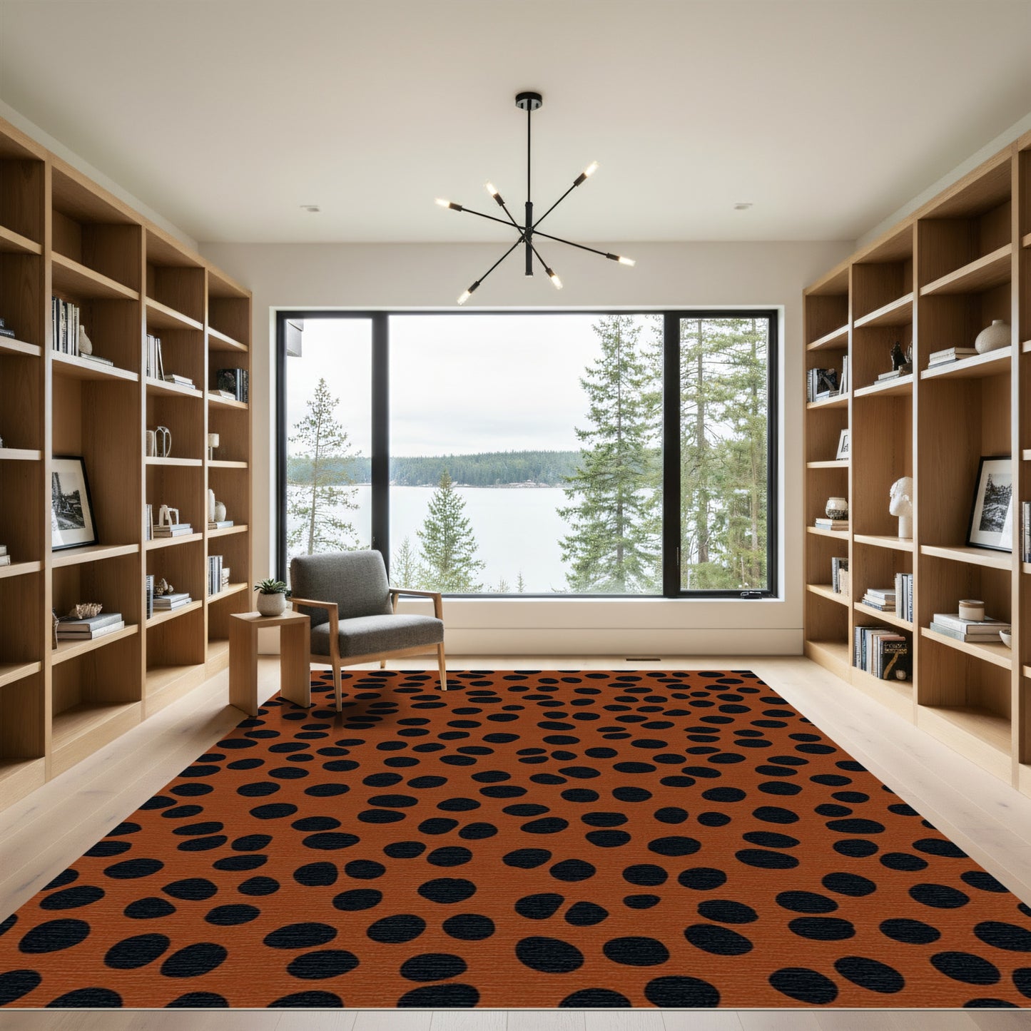 Terracotta Black Organic Dot Pattern Rug