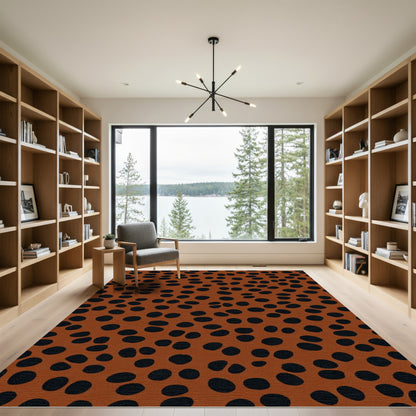 Terracotta Black Organic Dot Pattern Rug