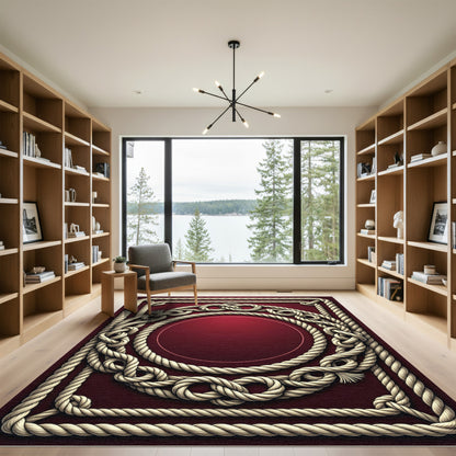 Crimson Nautical Rope Border Rug