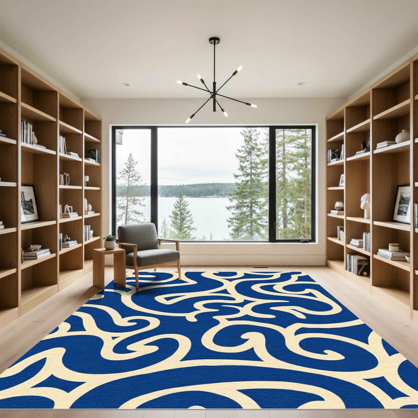 Deep Blue White Swirls Rug