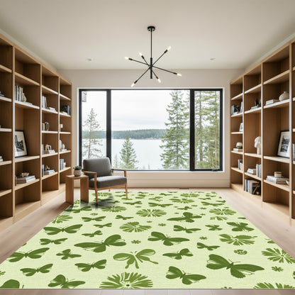 Whimsical Green Butterfly Bloom Garden Rug