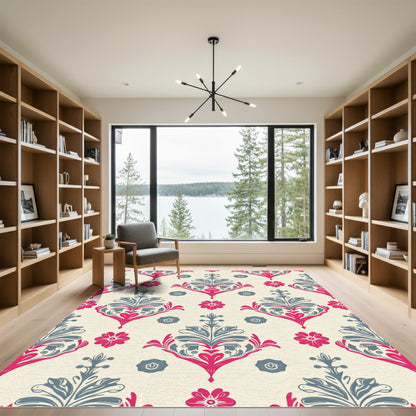 Fuchsia Slate Damask Floral Harmony Rug