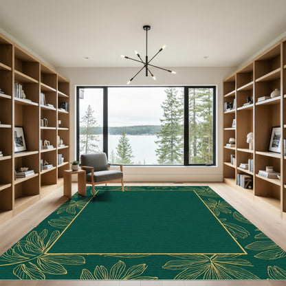 Emerald Green Outline Leaf Square Rug