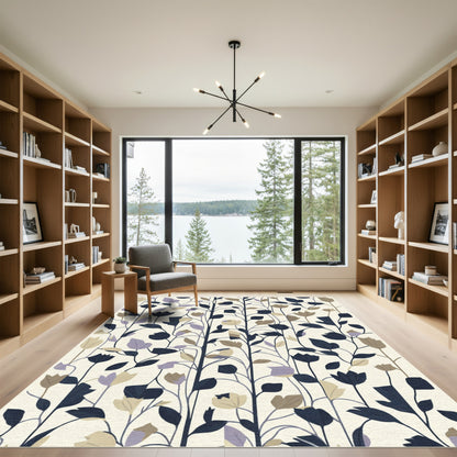 Navy Blue Botanical Vine Floral Rug