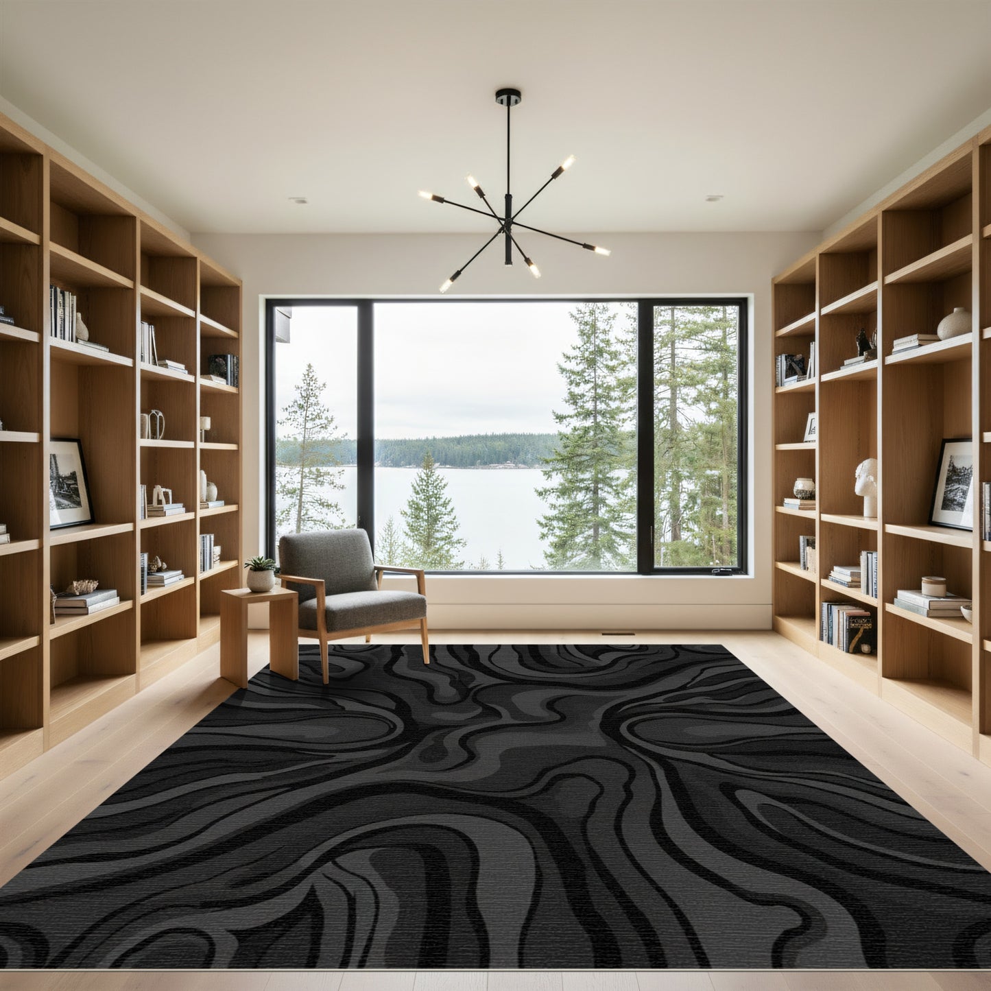 Dark Grey Swirling Marble Abstract Rug
