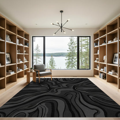 Dark Grey Swirling Marble Abstract Rug
