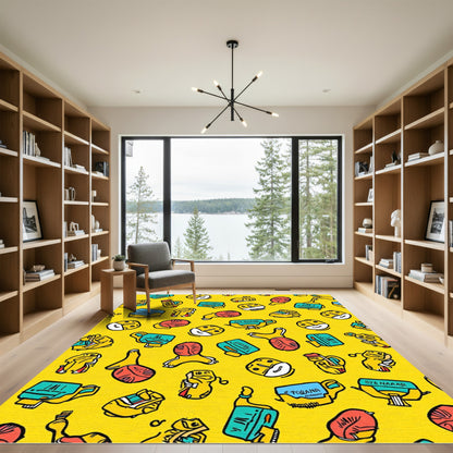 Whimsical Yellow Character Collage Rug