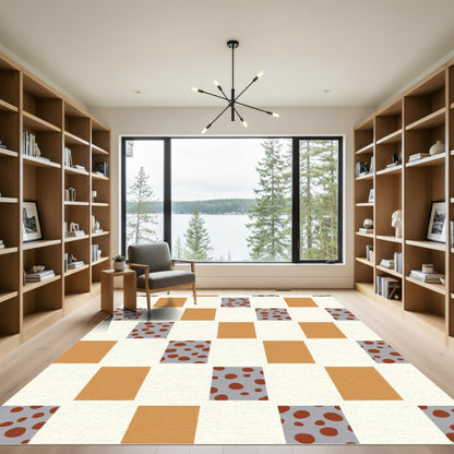 Orange Brown Spotted Checkerboard Rug