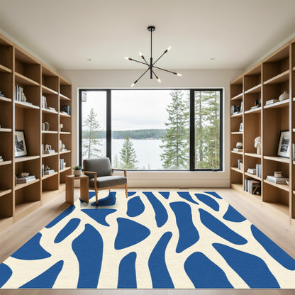 Abstract Blue Organic Flowing Forms Rug