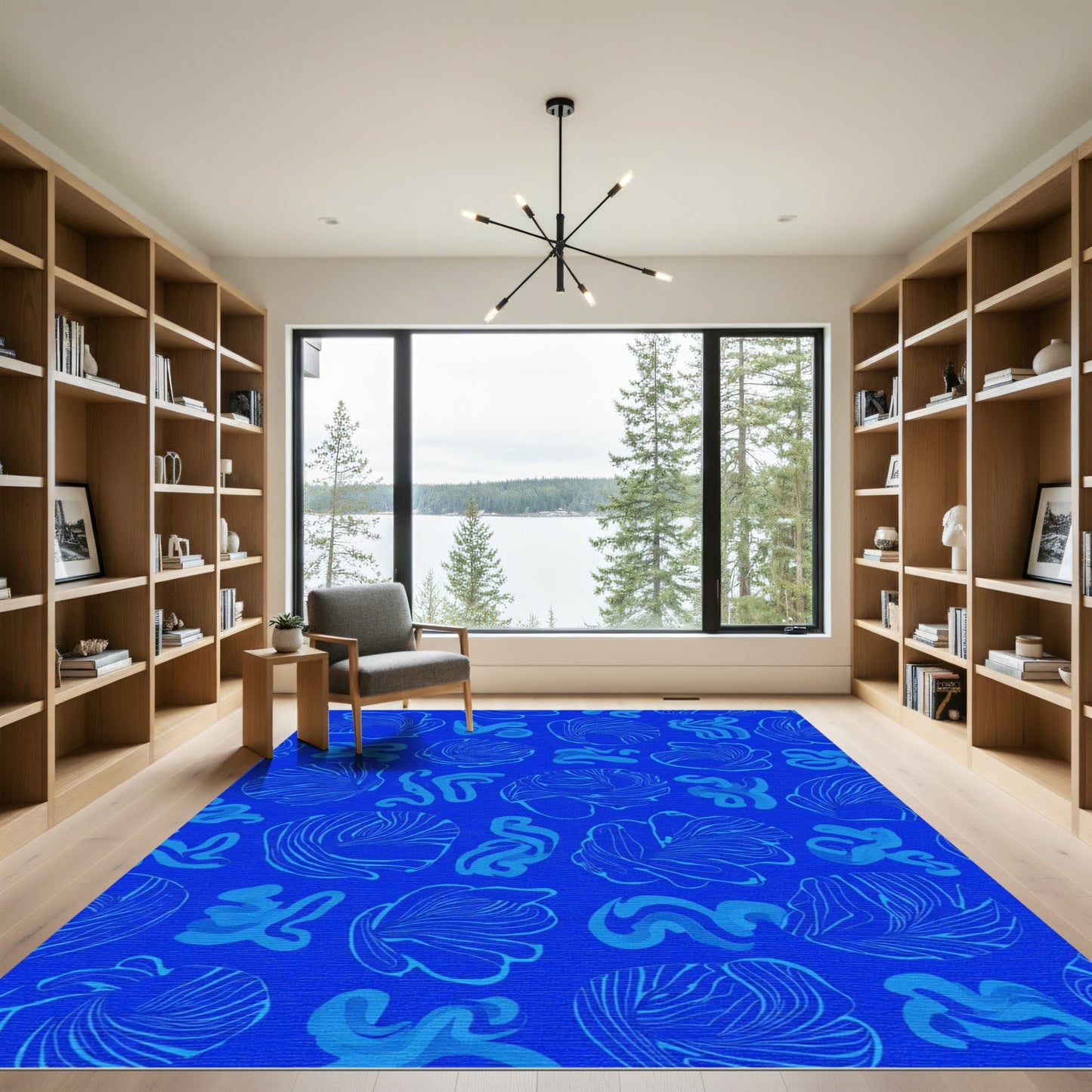 Vibrant Cobalt Swirl Organic Forms Rug