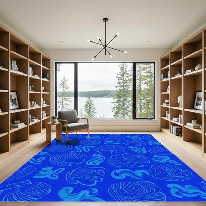 Vibrant Cobalt Swirl Organic Forms Rug