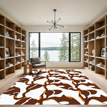 Brown White Orange Fish Swirl Rug