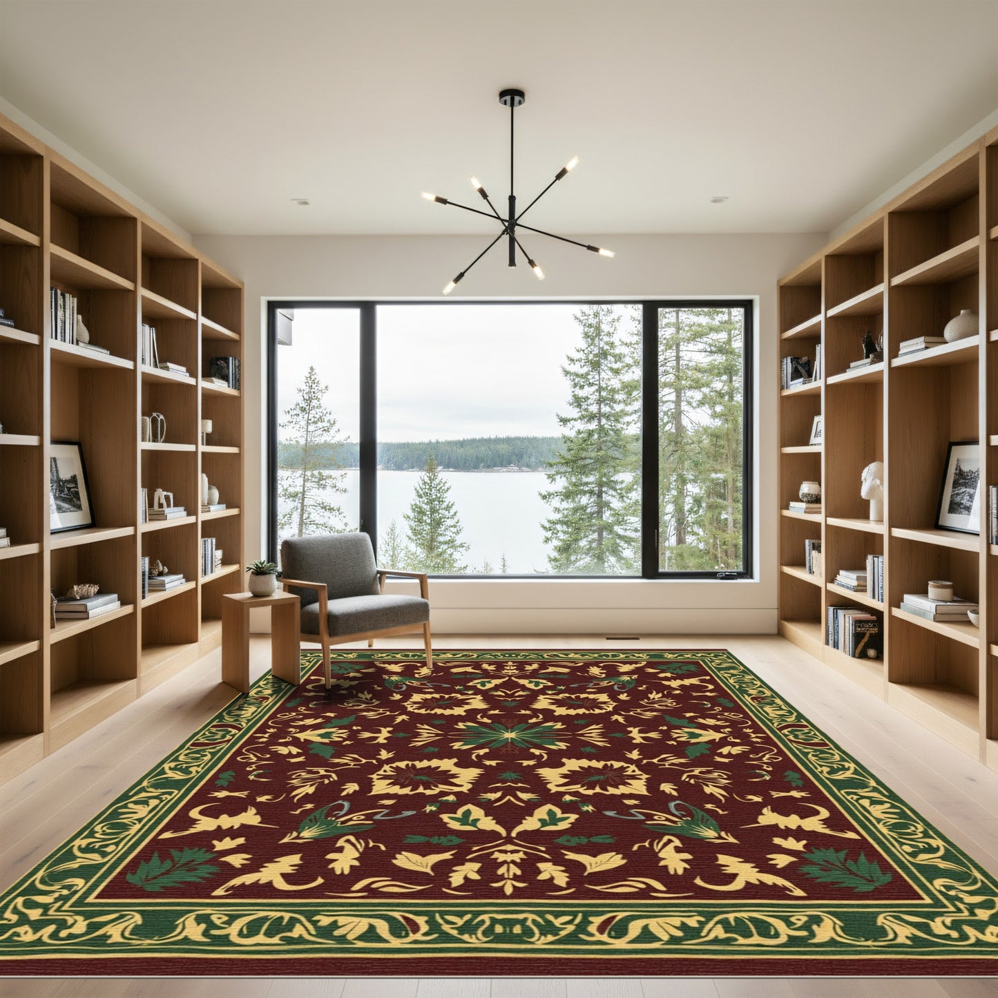 Rich Crimson Floral Bordered Medallion Rug