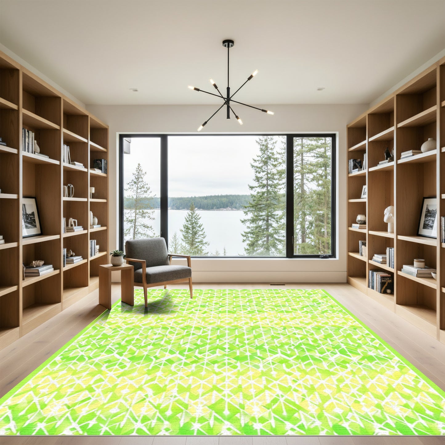 Lime Green Abstract Geometric Lattice Rug