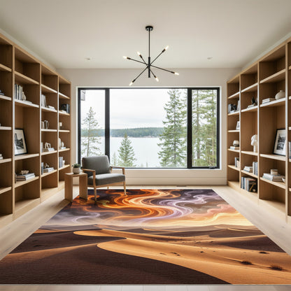 Orange Smoke Swirl Desert Sky Rug