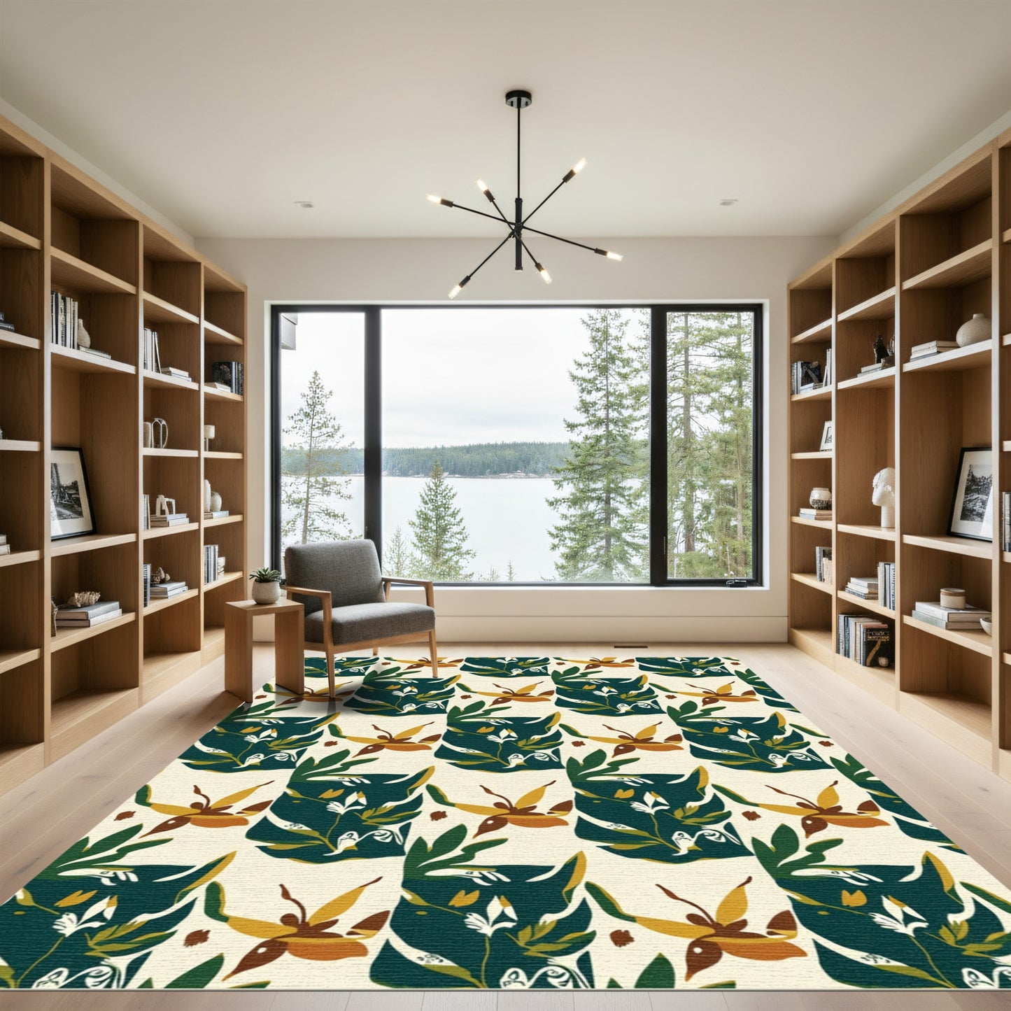Deep Green Abstract Floral Medallion Rug