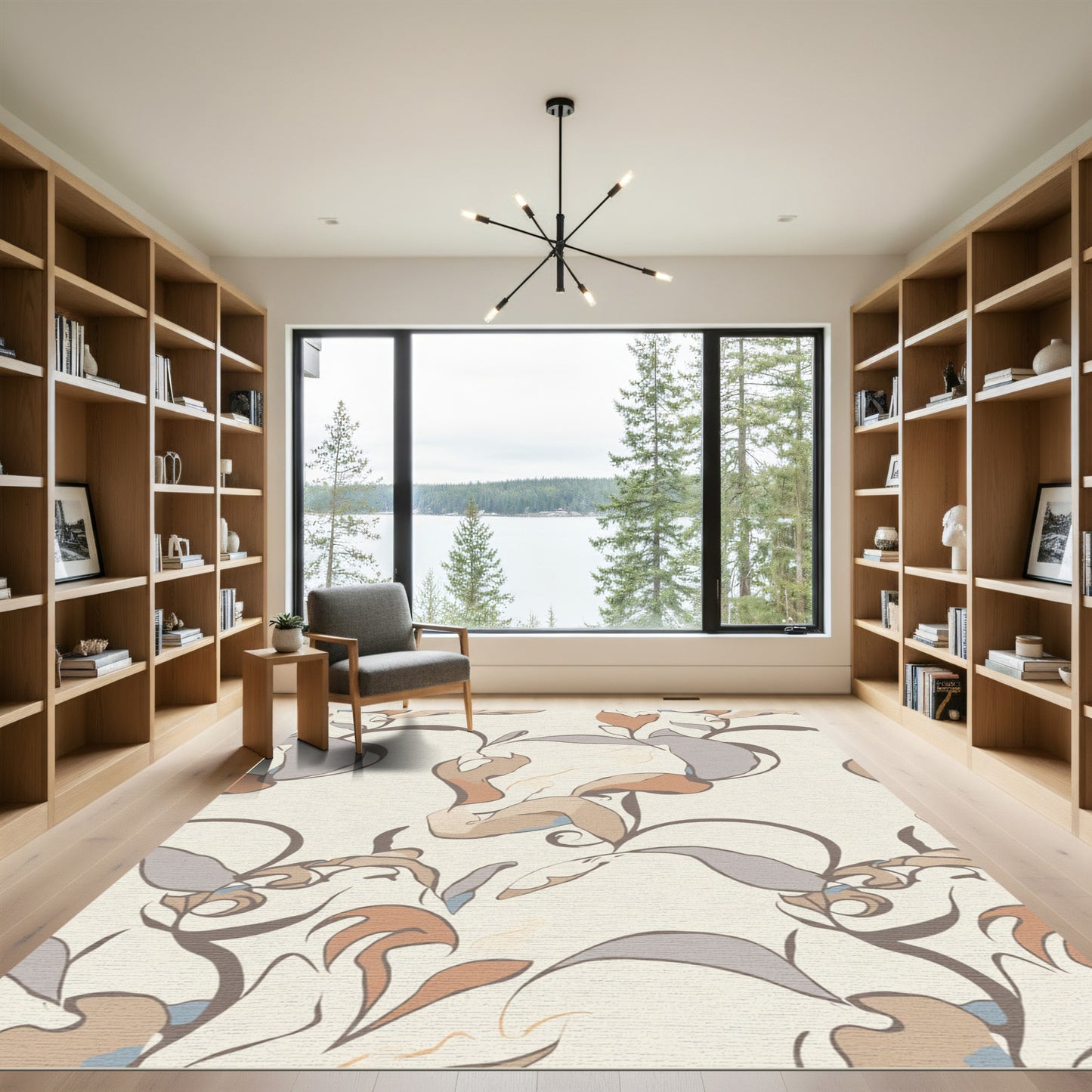 Abstract Earthy Tone Floral Scroll Rug