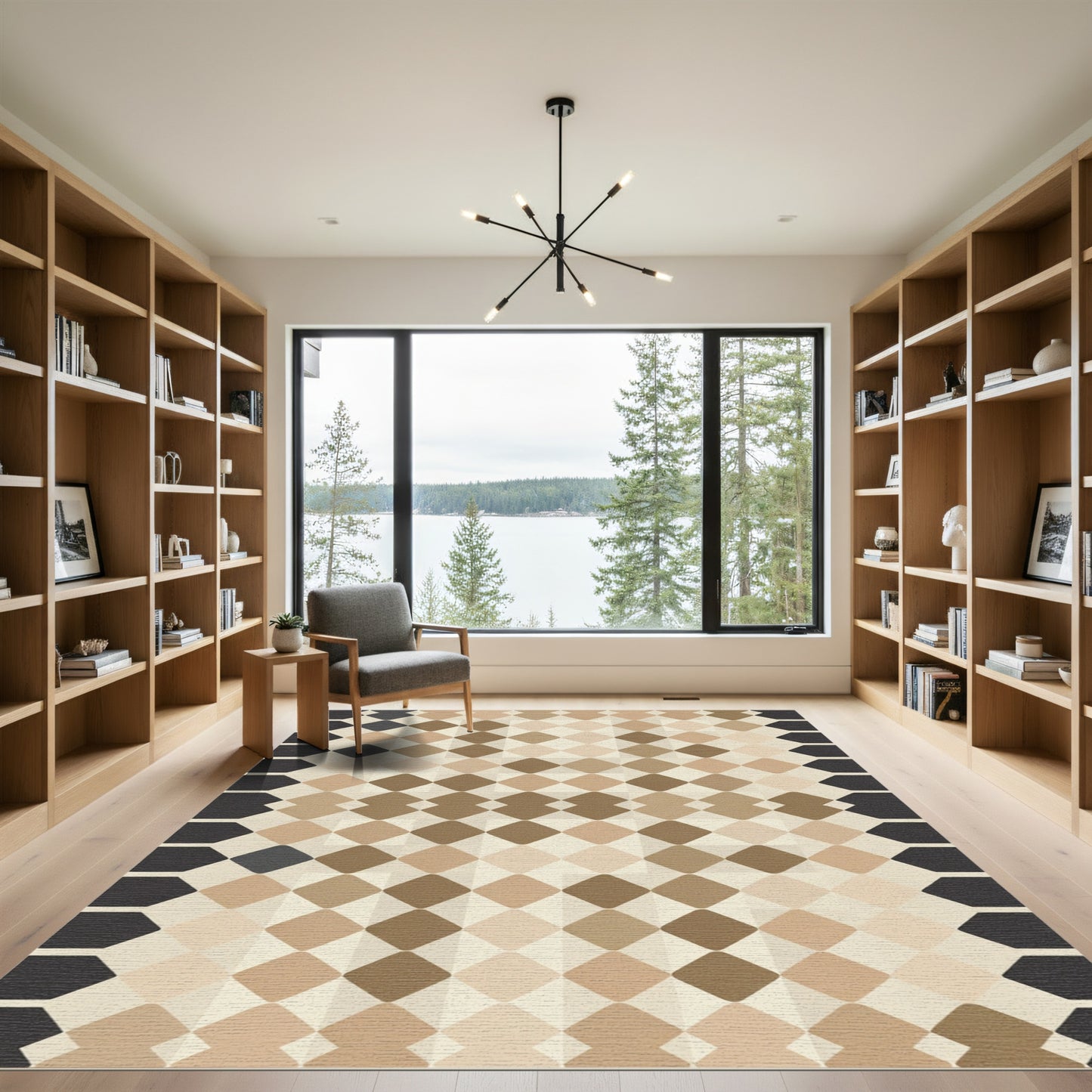 Earthy Tone Diamond Grid Statement Rug