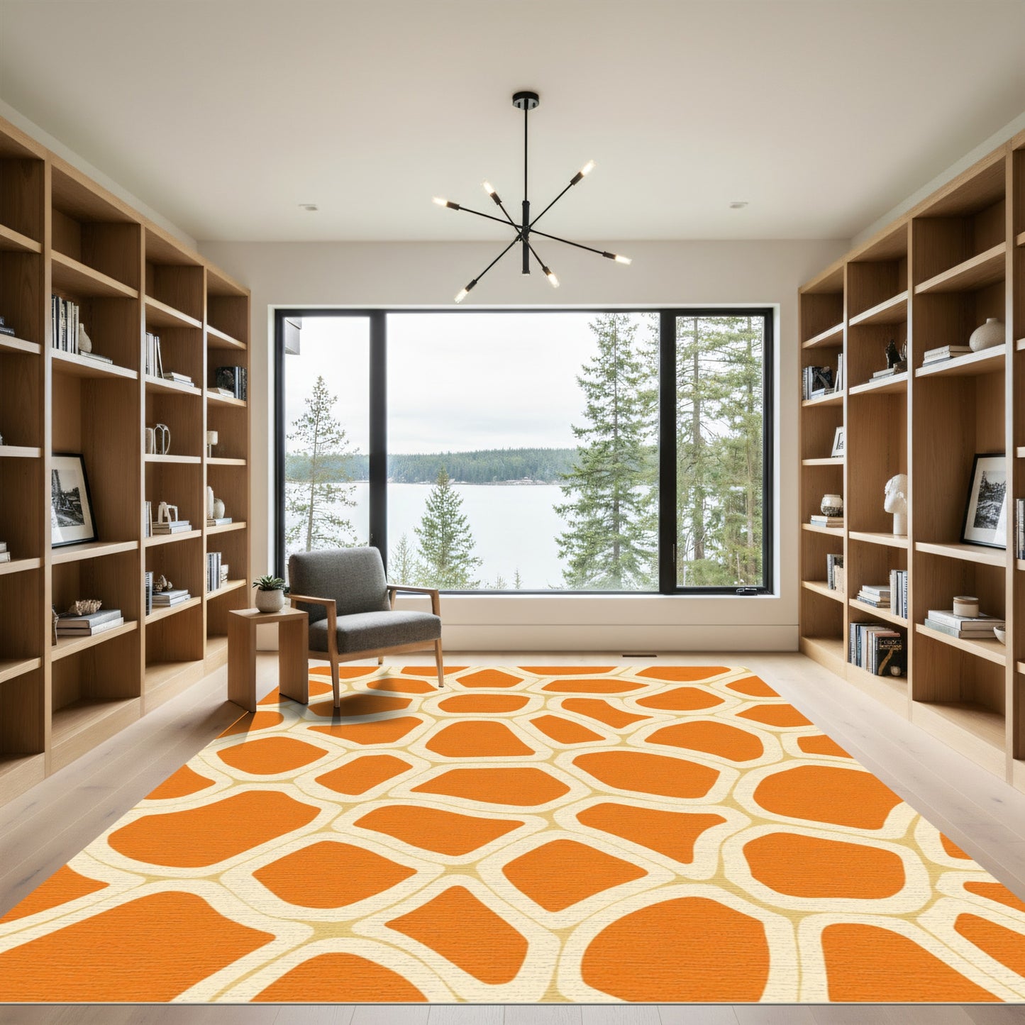 Orange Contemporary Giraffe Spots Patchwork Rug