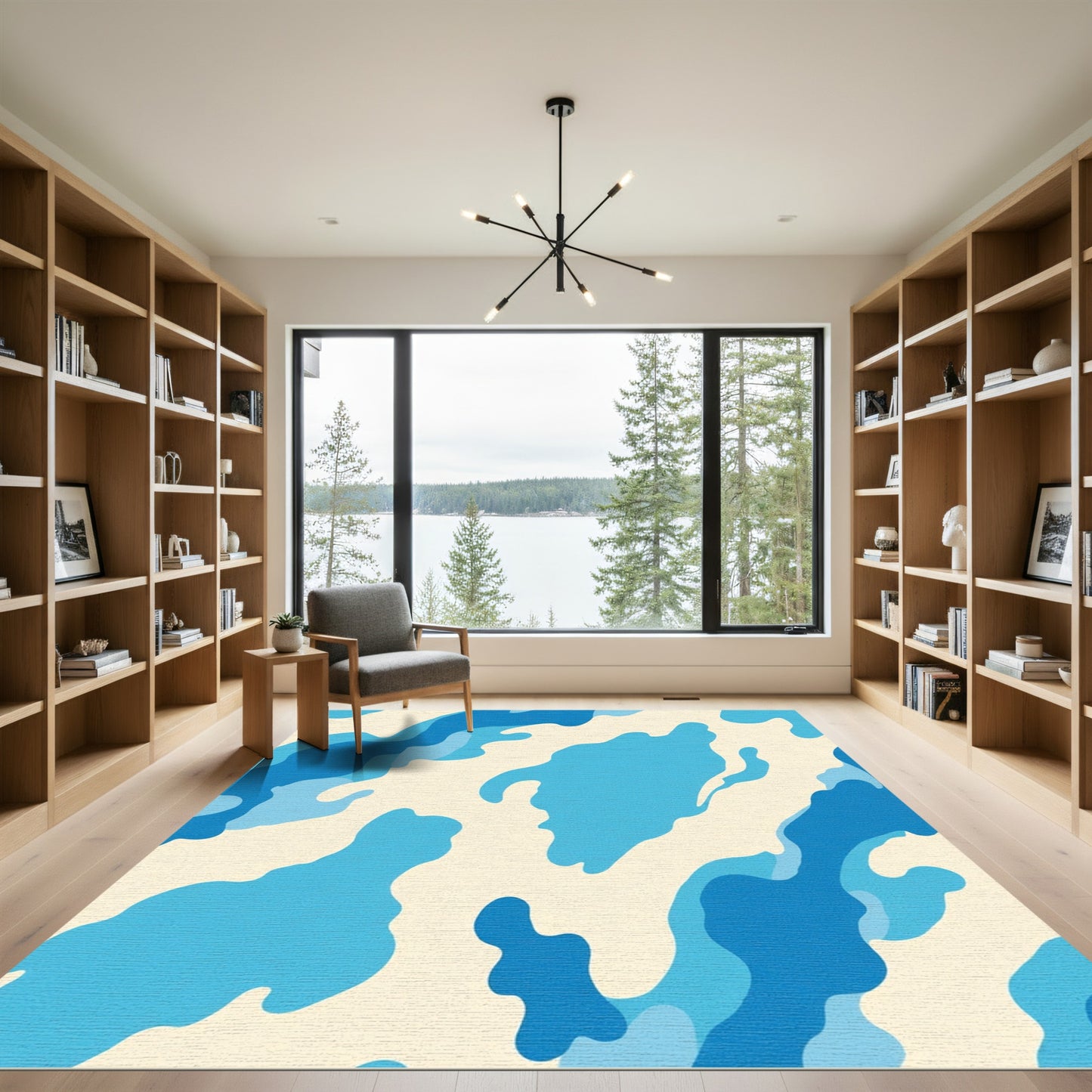 Abstract Blue Cream Camouflage Clouds Rug