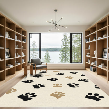 Black Tan Paw Print Repeat Rug