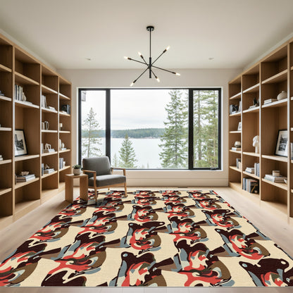 Abstract Red Brown Cream Organic Flow Rug