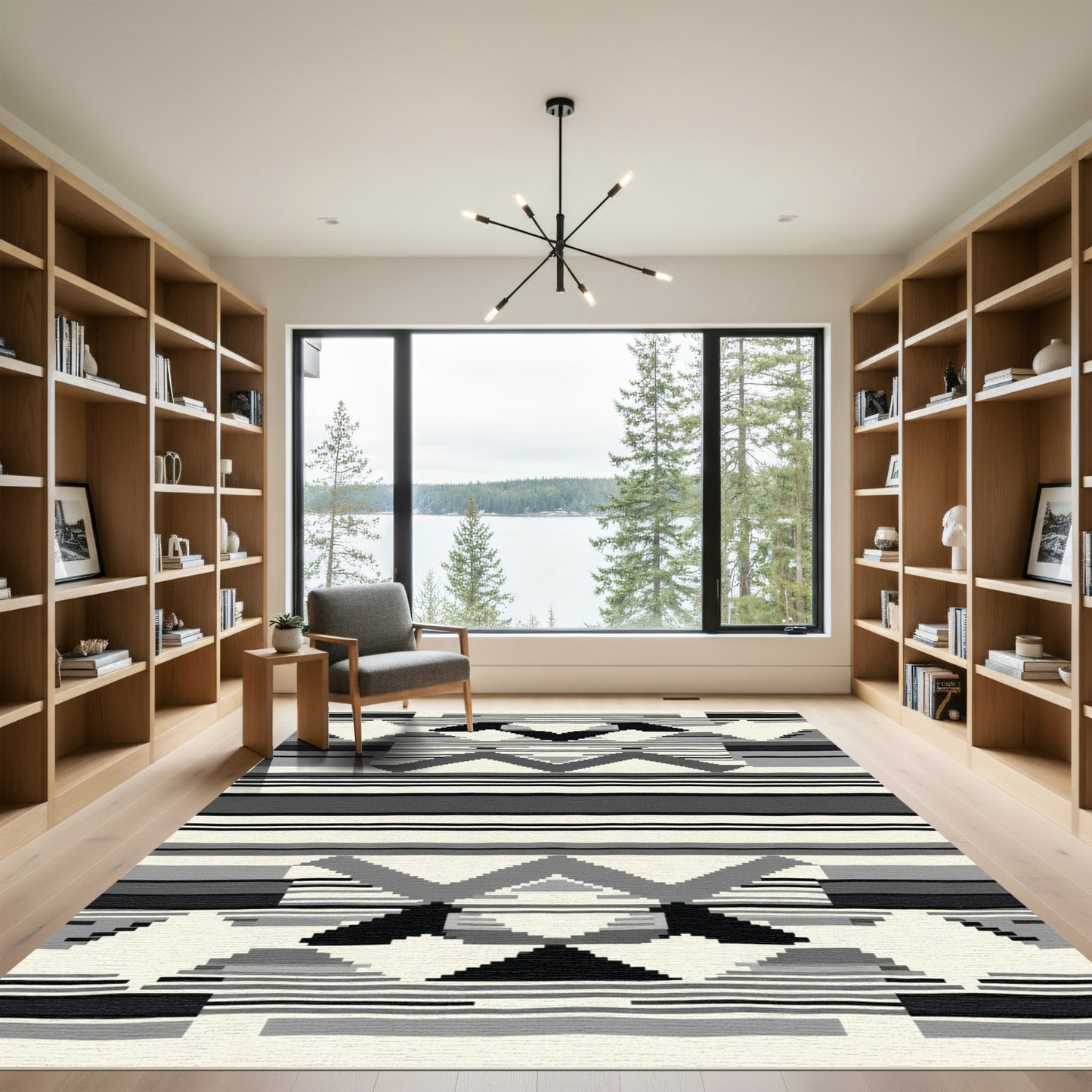 Monochromatic Geometric Stripe Arrangement Rug