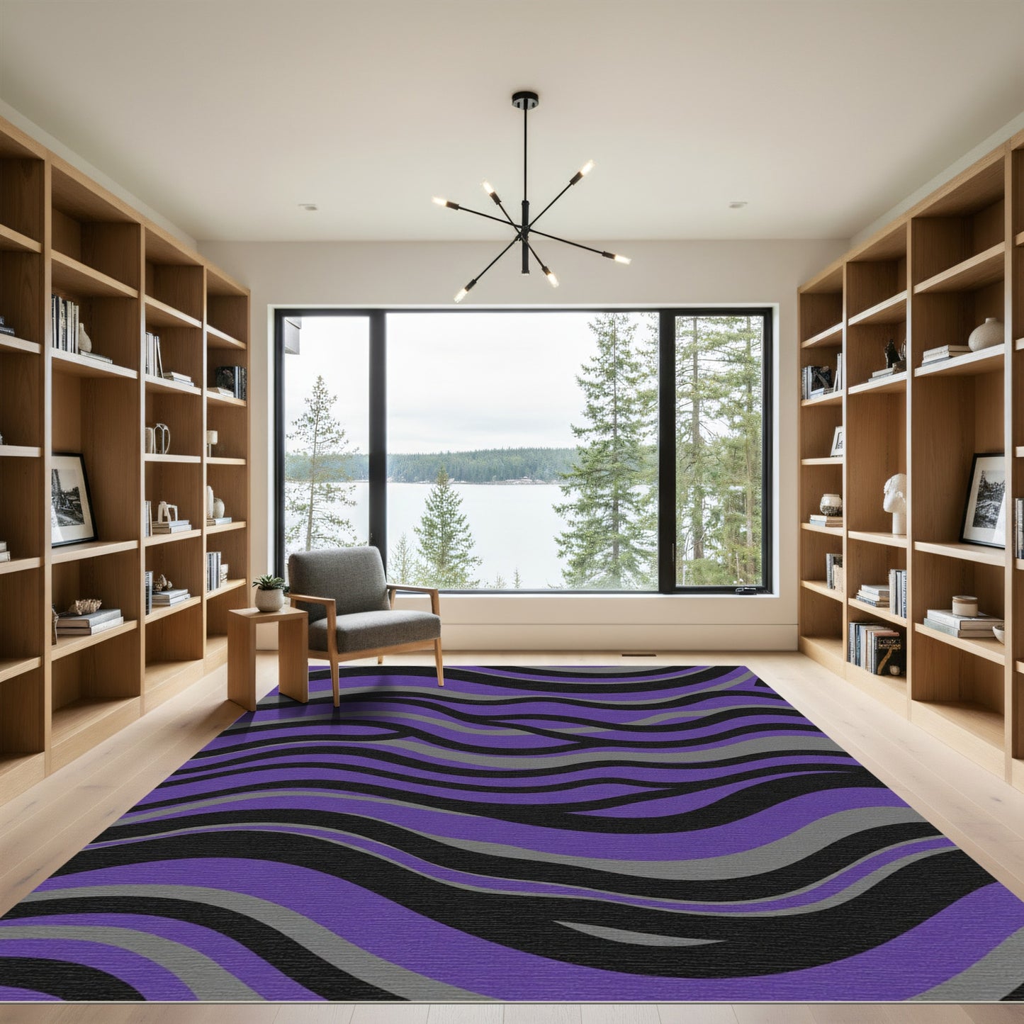 Purple Black Gray Wave Pattern Rug