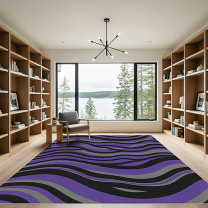 Purple Black Gray Wave Pattern Rug