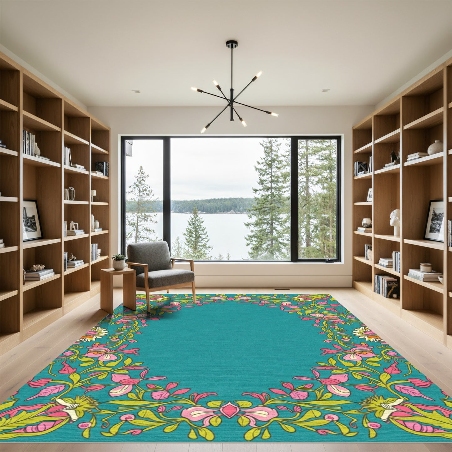 Vibrant Teal Floral Garland Rug
