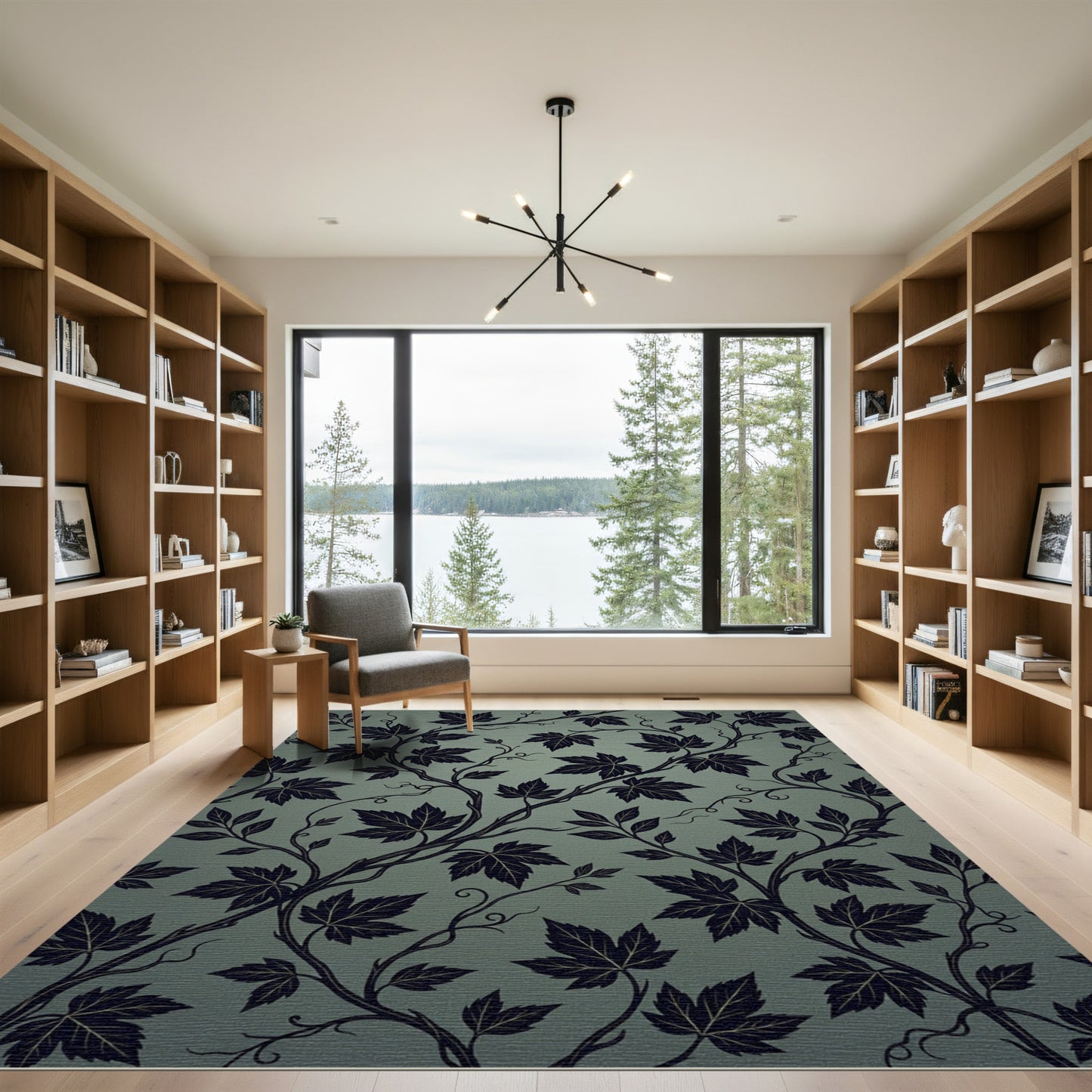 Deep Navy Vine Swirl Background Rug