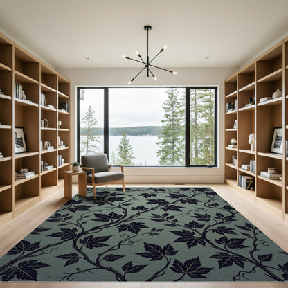 Deep Navy Vine Swirl Background Rug