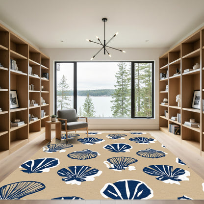 Navy Beige Scattered Seashell Accent Rug