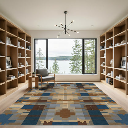 Earthy Khaki Geometric Horizon Lines Rug